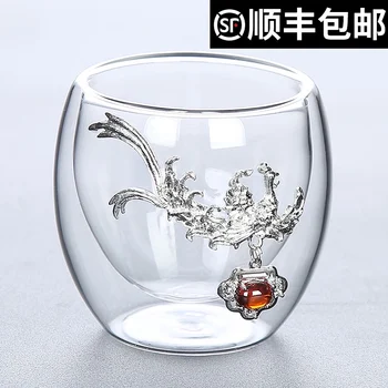 |Japoneză personale speciale individuale maestru kung fu ceai de sticla cu argint proba ceașcă de ceai dublu mic cesti de ceai